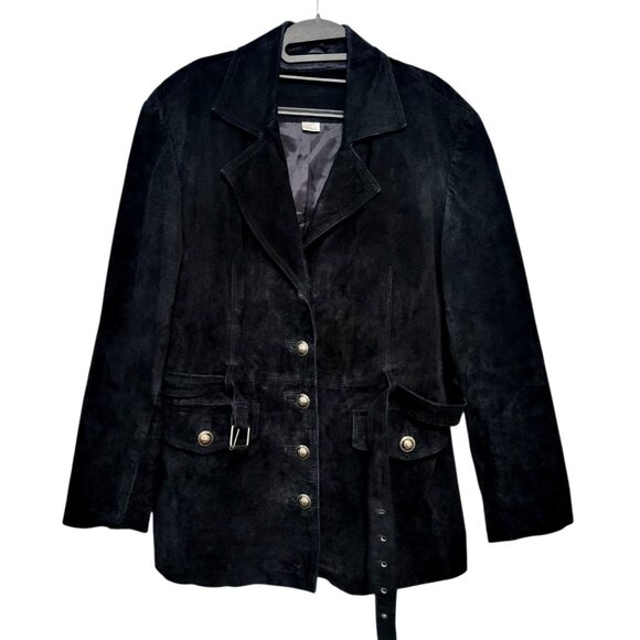 Y2K Vintage Boho Black Suede Belted Jacket Genuine Leather - Picture 3 of 12